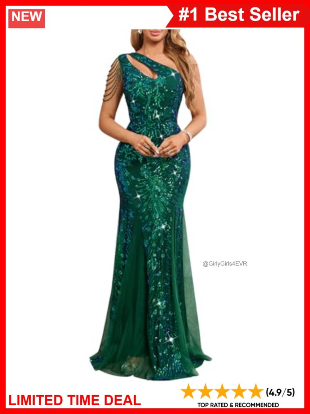 Sequined One Shoulder Mermaid Maxi Formal Evening Gown